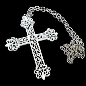 Vintage 1970's Huge White Enamel Cross Necklace